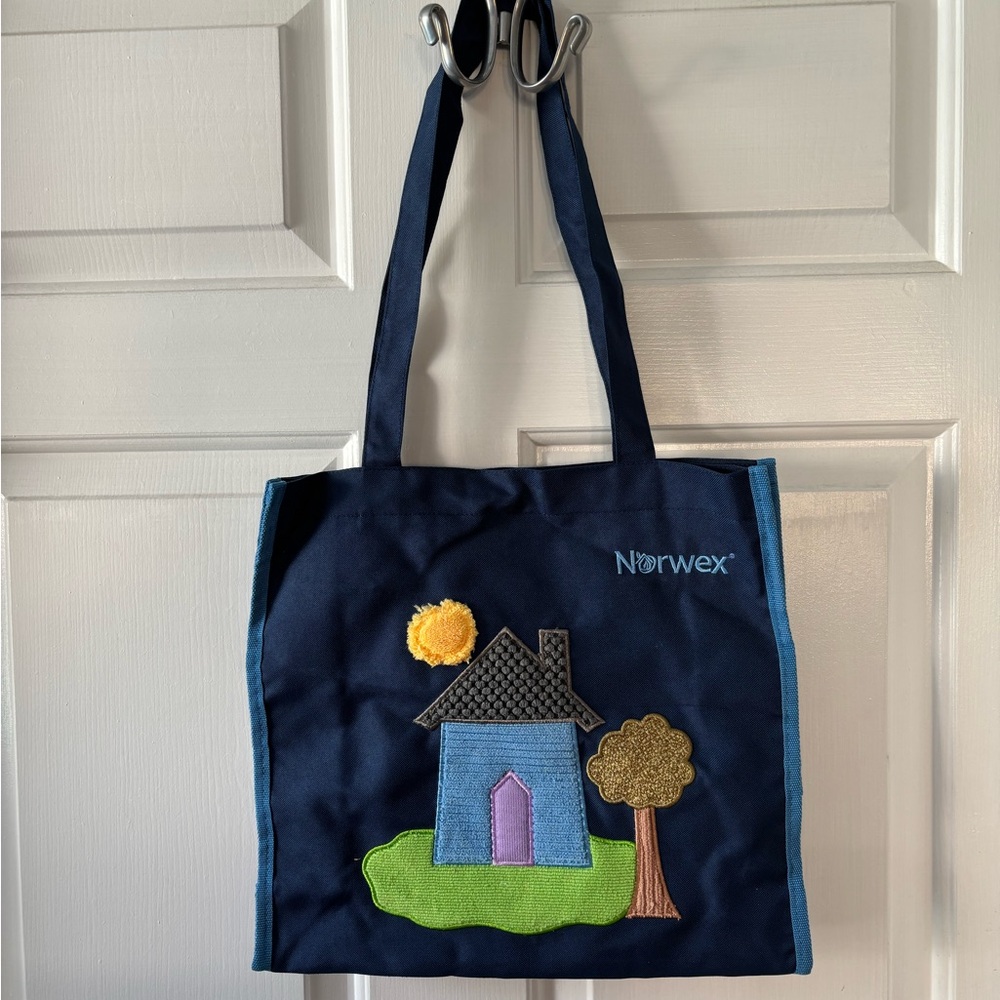Norwex 25th Anniversary Blue Tote with Colorful House Design